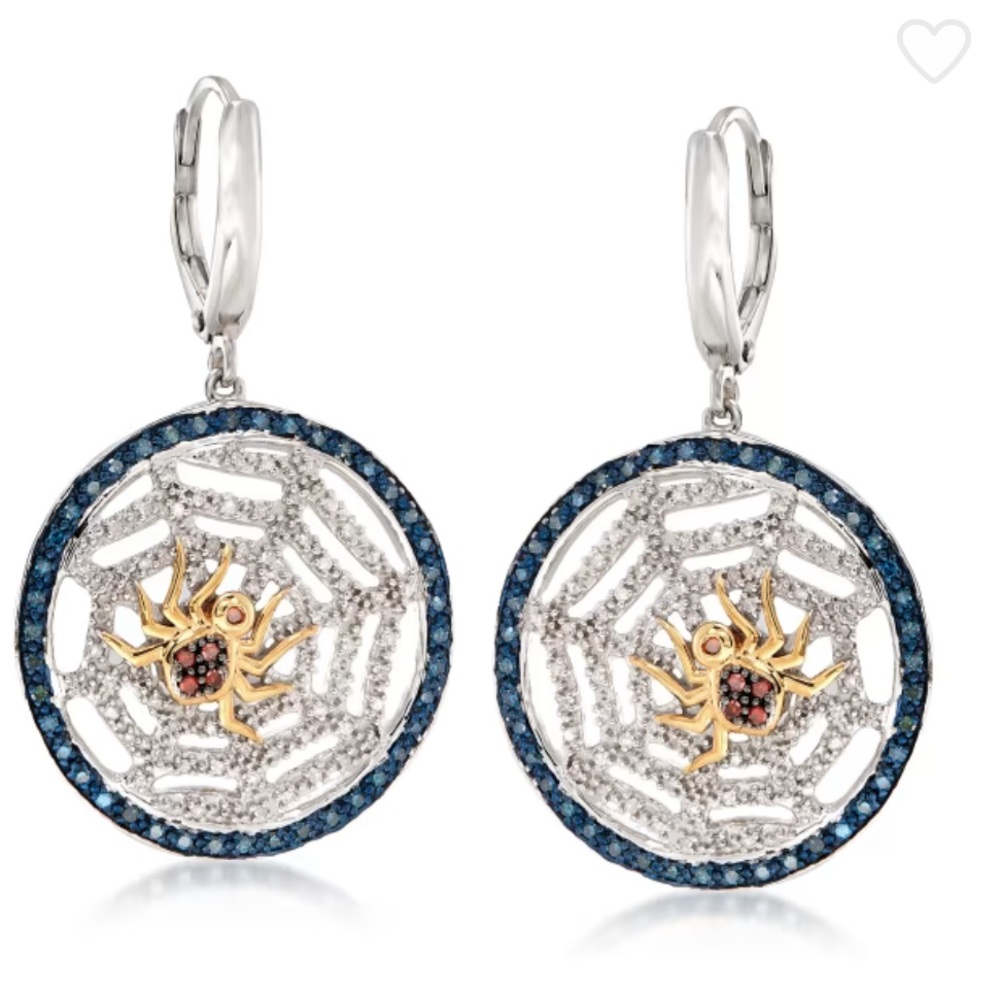 Ross-Simons Two Tone Sterling Silver Spider/Web Drop Earrings NIB